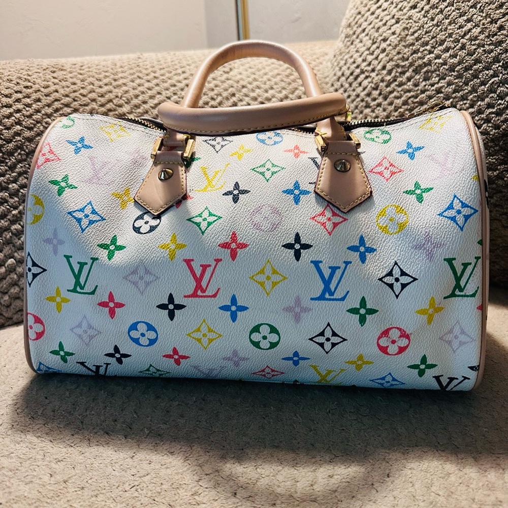 White Multicolor LV logo  Handbag